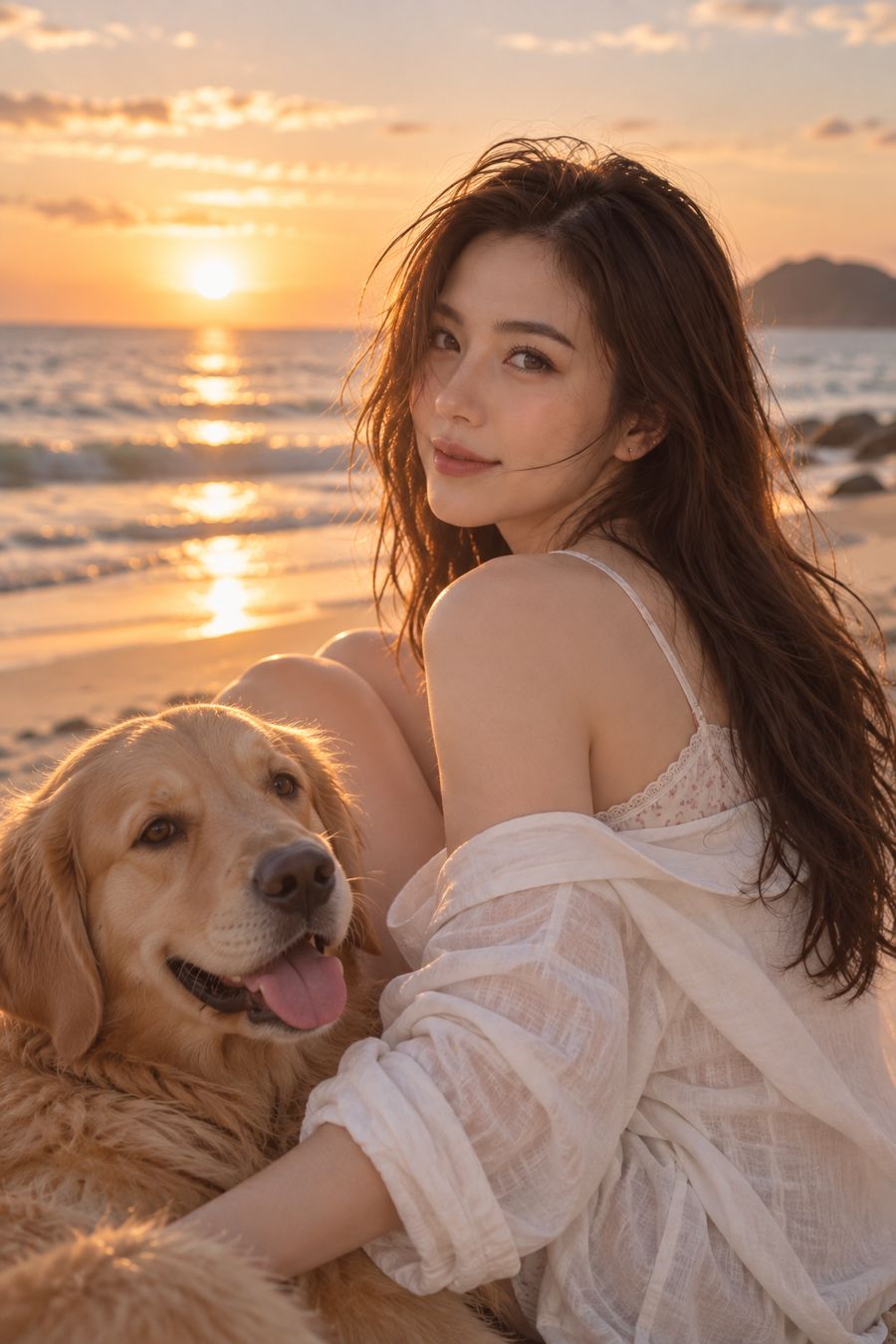 On the beach at sunset